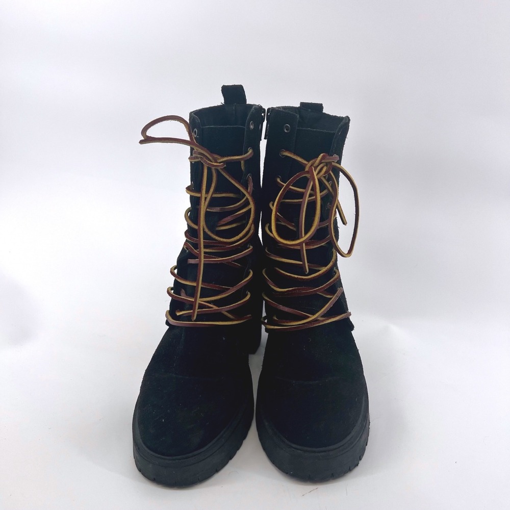 Free People Dylan Boots Black Suede Lace Up Side Zip Size 39 8.5 Womens Combat - Picture 3 of 10